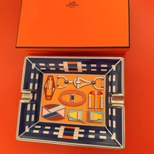 Authentic Beautiful Hermes Rectangular Porcelain Ashtray, Perfect Condition